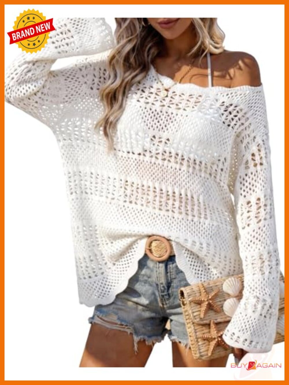 Crochet Knit Long Sleeve Swimsuit Cover Up Beach Top